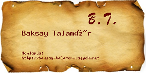 Baksay Talamér névjegykártya